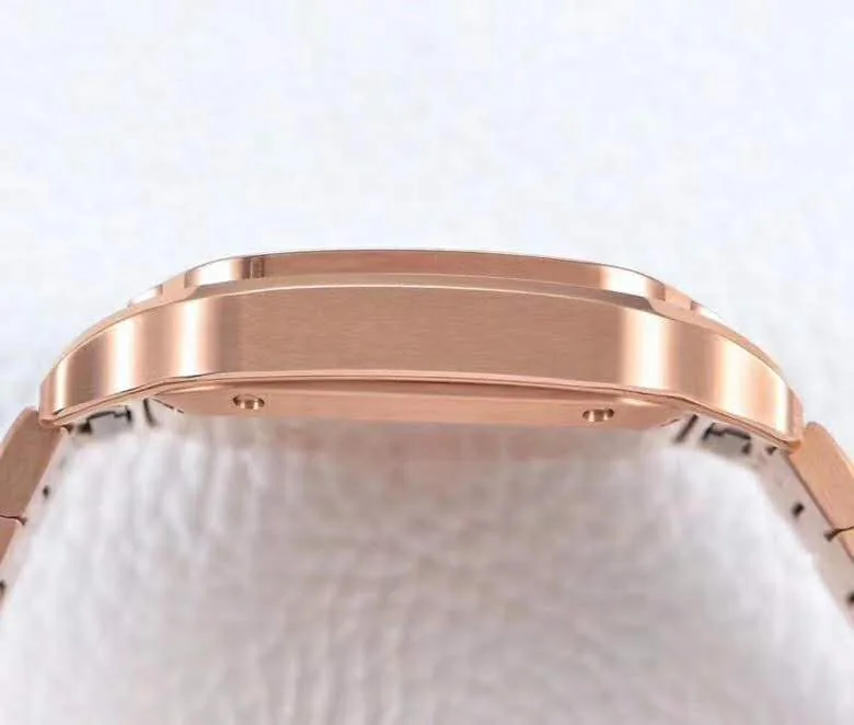 Santos de Cartier esfera blanca con bisel de diamantes en oro rosa - Imagen 8