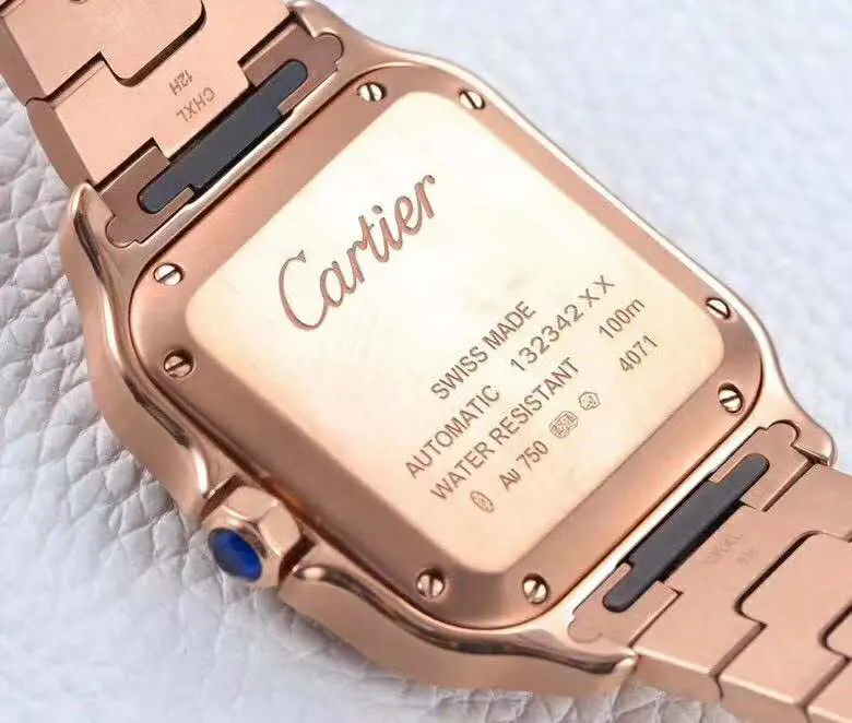Santos de Cartier esfera blanca con bisel de diamantes en oro rosa - Imagen 5