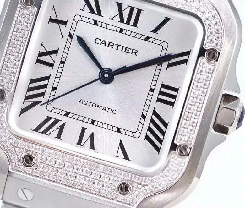 Santos de Cartier esfera blanca con bisel de diamantes en acero - Imagen 4