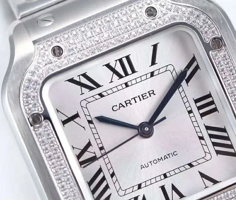 Santos de Cartier esfera blanca con bisel de diamantes en acero - Imagen 3