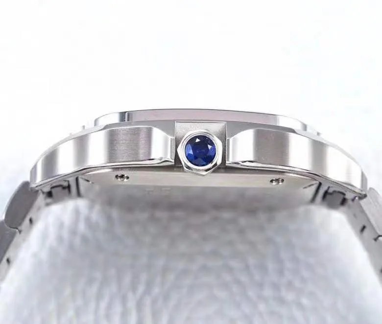 Santos de Cartier esfera blanca con bisel de diamantes en acero - Imagen 9
