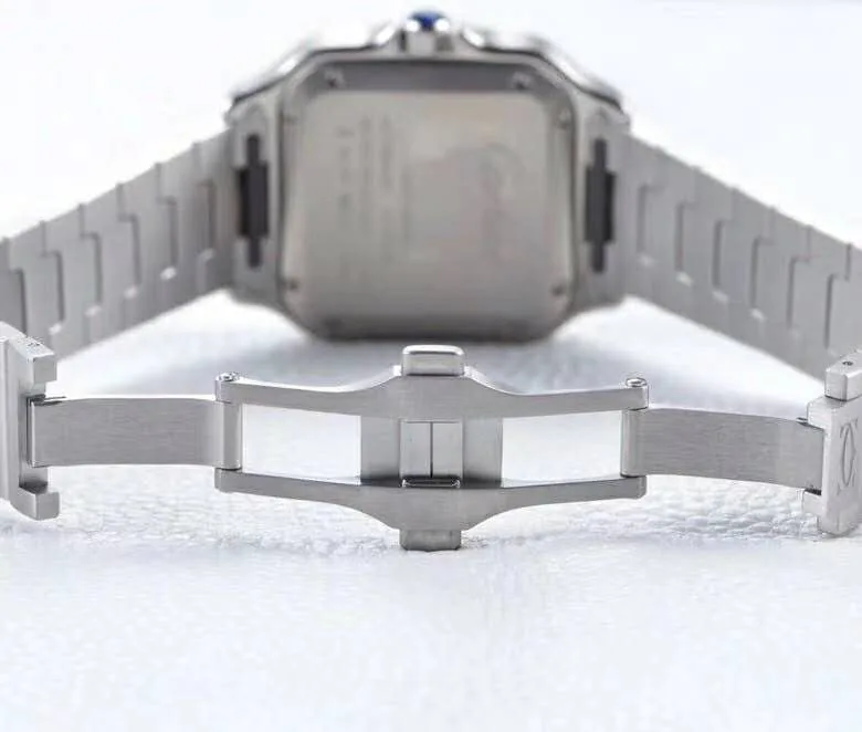 Santos de Cartier esfera blanca con bisel de diamantes en acero - Imagen 7