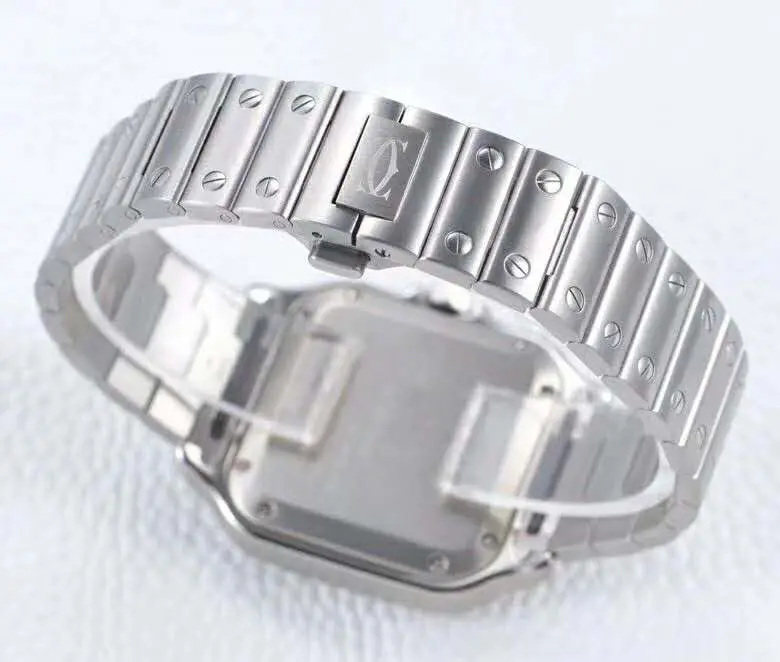Santos de Cartier esfera blanca con bisel de diamantes en acero - Imagen 6