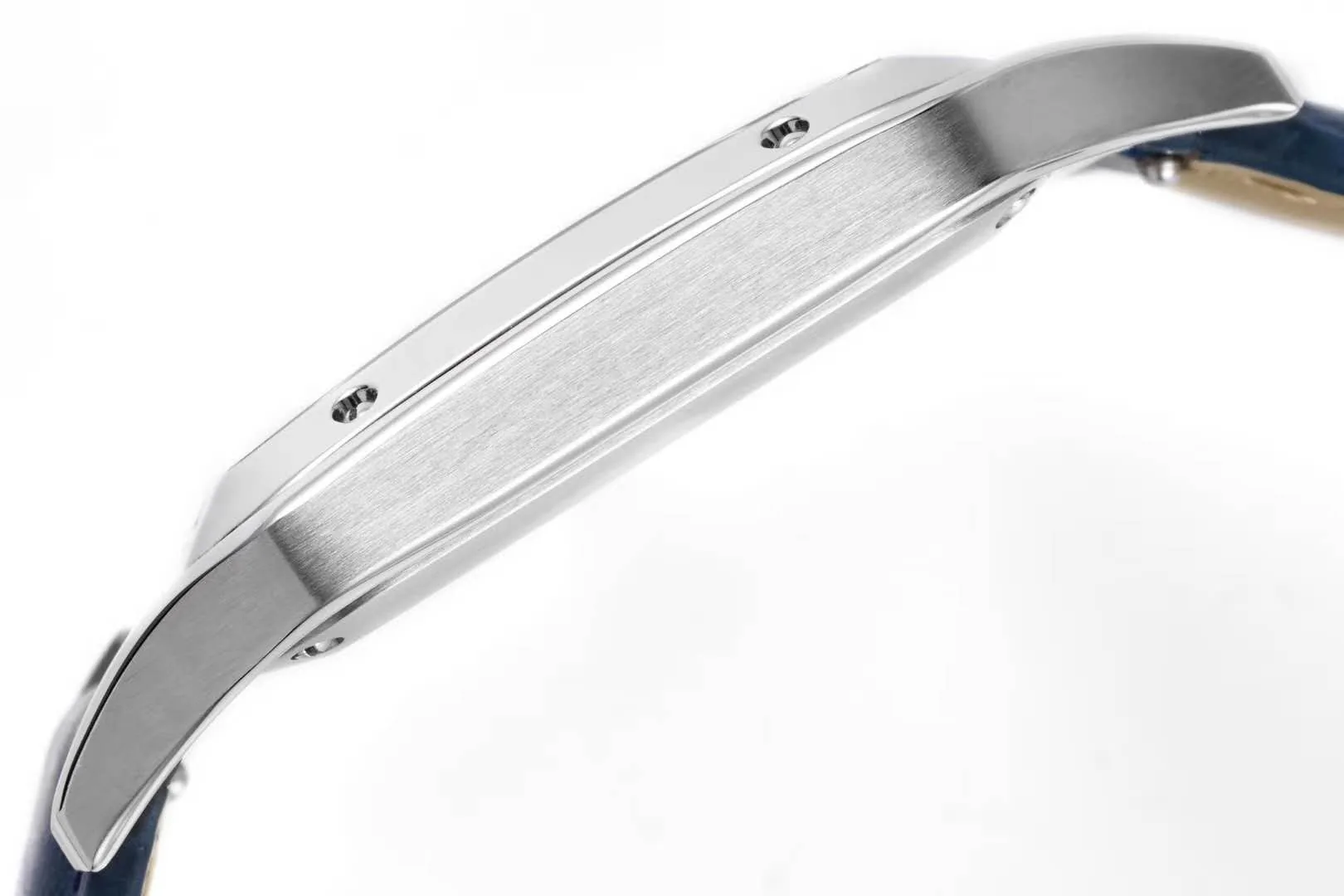 Santos-Dumont cadran blanc en acier sur bracelet en cuir bleu – Image 8