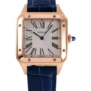 Santos-Dumont White Dial in Rose Gold on Blue Leather Strap