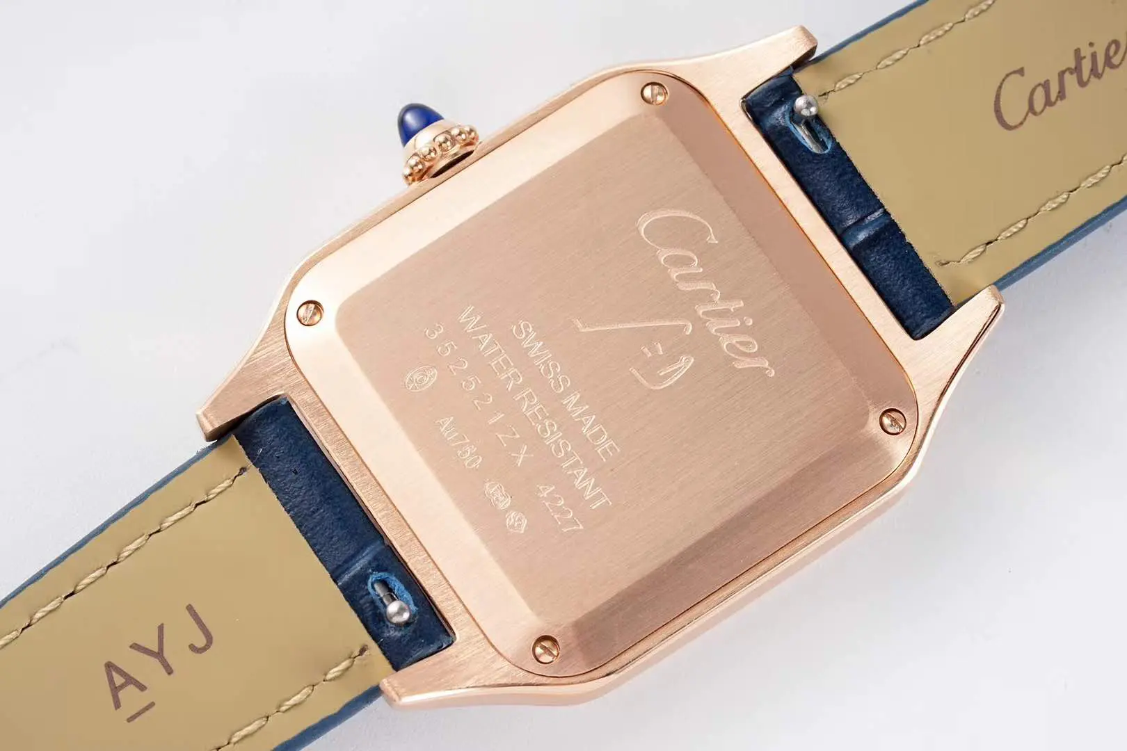 Santos-Dumont quadrante bianco in oro rosa su cinturino in pelle blu - immagine 7