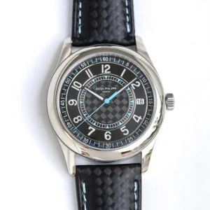 Calatrava 6007G-001 himmelblau-schwarzes Zifferblatt in Weißgold