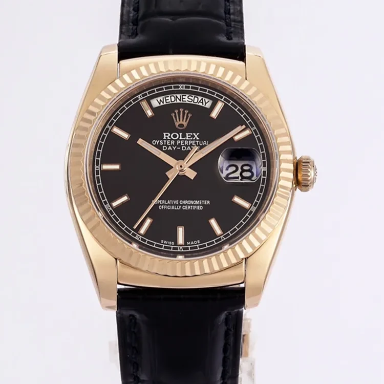 Day-Date 40 Black Dial in Rose Gold on Leather Strap