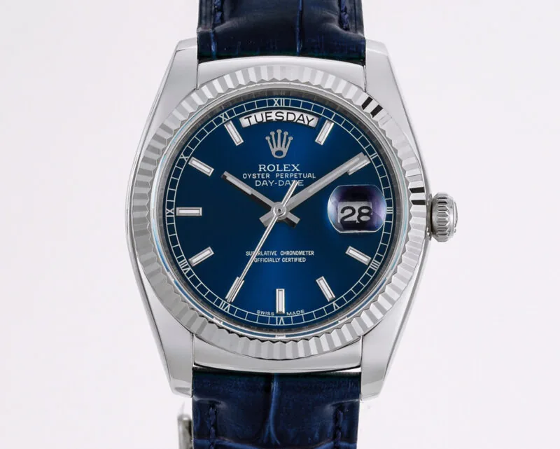 Day-Date 40 blaues Zifferblatt in Weißgold am Lederarmband – Bild 4