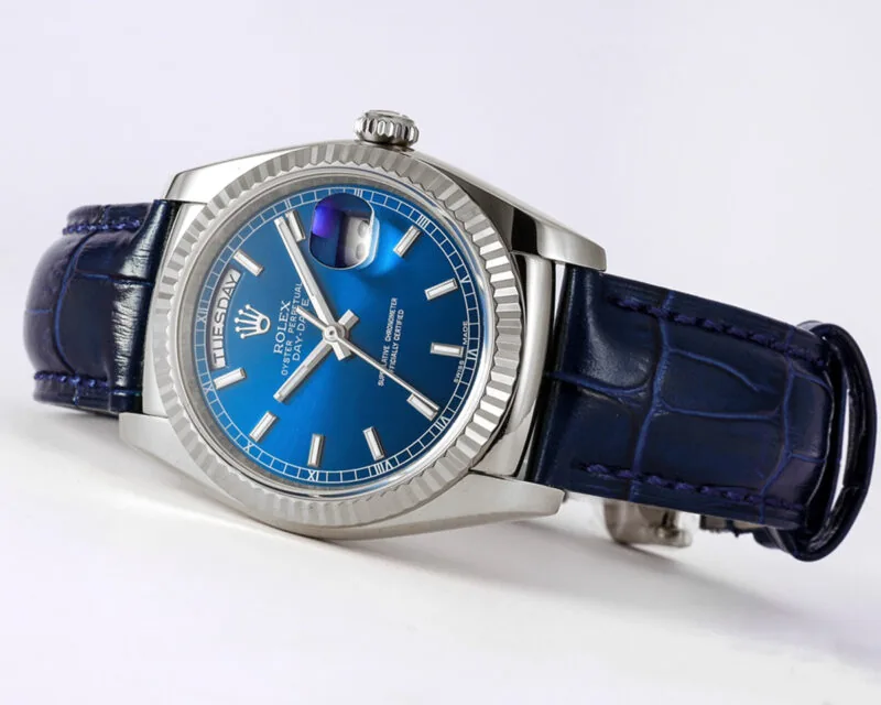 Day-Date 40 blaues Zifferblatt in Weißgold am Lederarmband – Bild 2