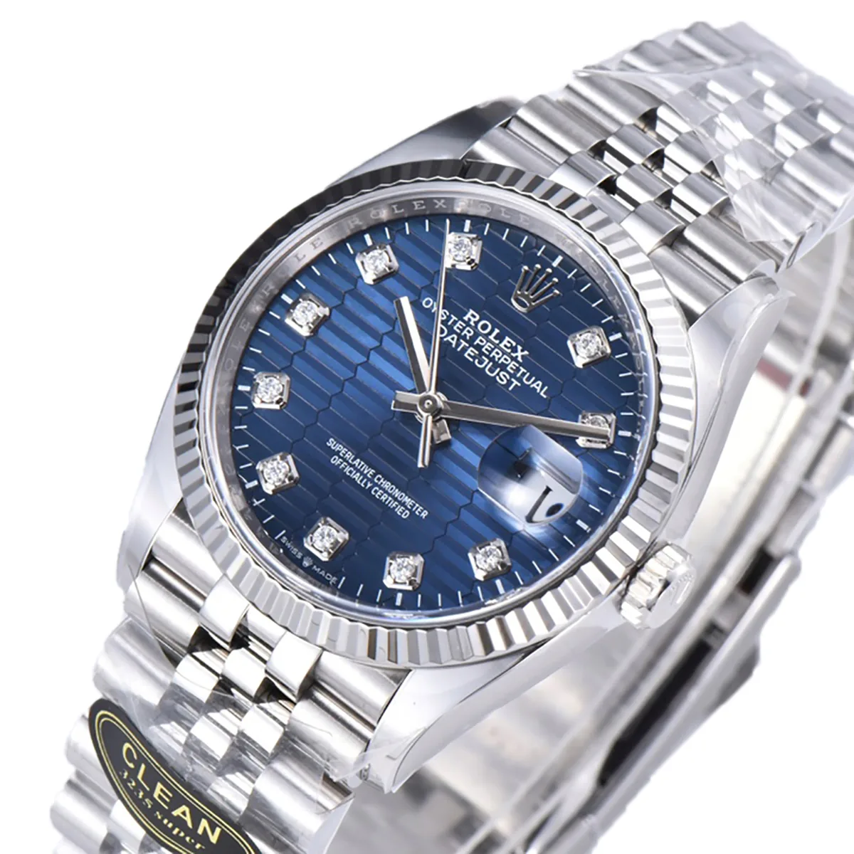 Datejust 36 126234 quadrante blu con motivo e indici con diamanti in acciaio su bracciale Jubilee - immagine 2