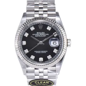 Datejust 36 126234 Bright Black Dial with Diamond Marker in Steel in Jubilee Bracelet