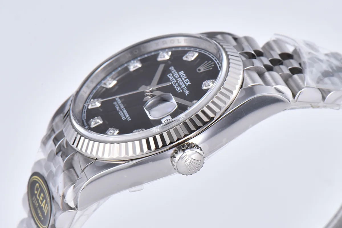 Datejust 36 126234 glänzend schwarzes Zifferblatt mit Diamantindizes in Stahl am Jubilé-Armband – Bild 5
