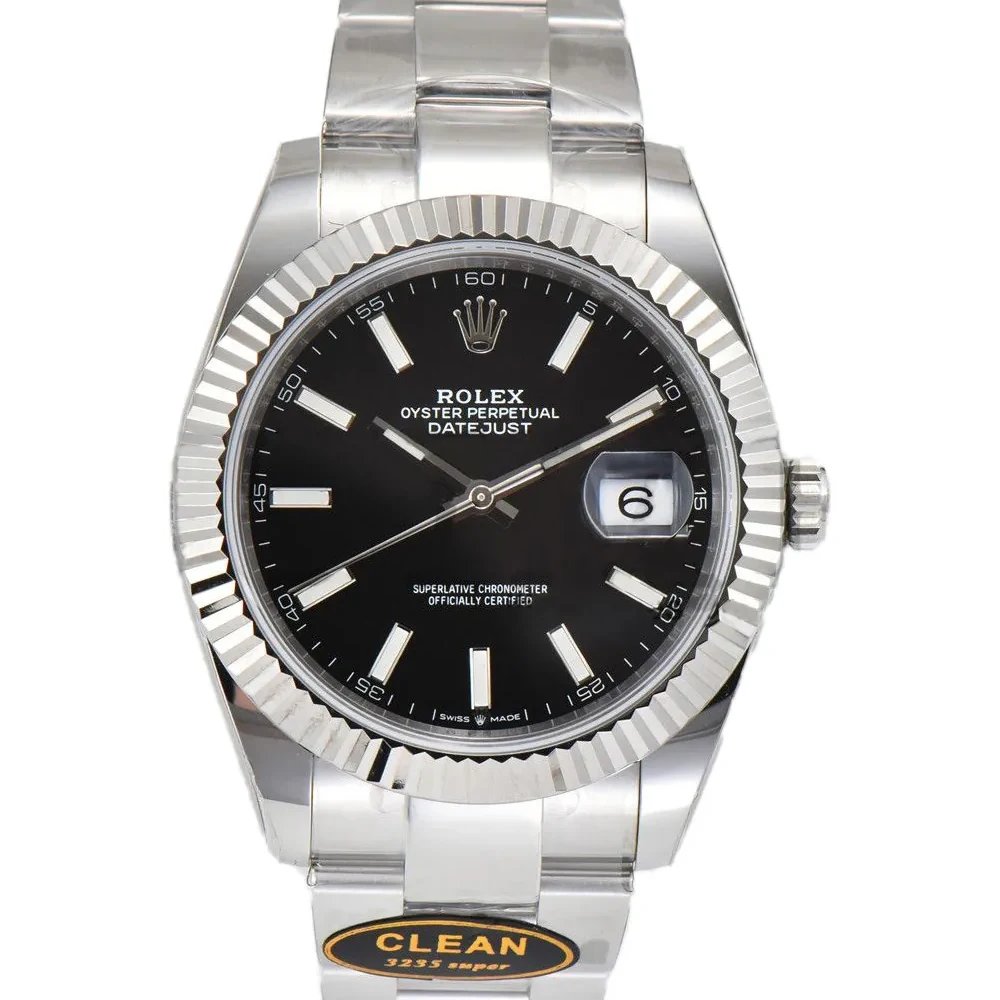 Datejust 41 126334 Clean Factory Bright Black Dial Stick Markers on Oyster Bracelet