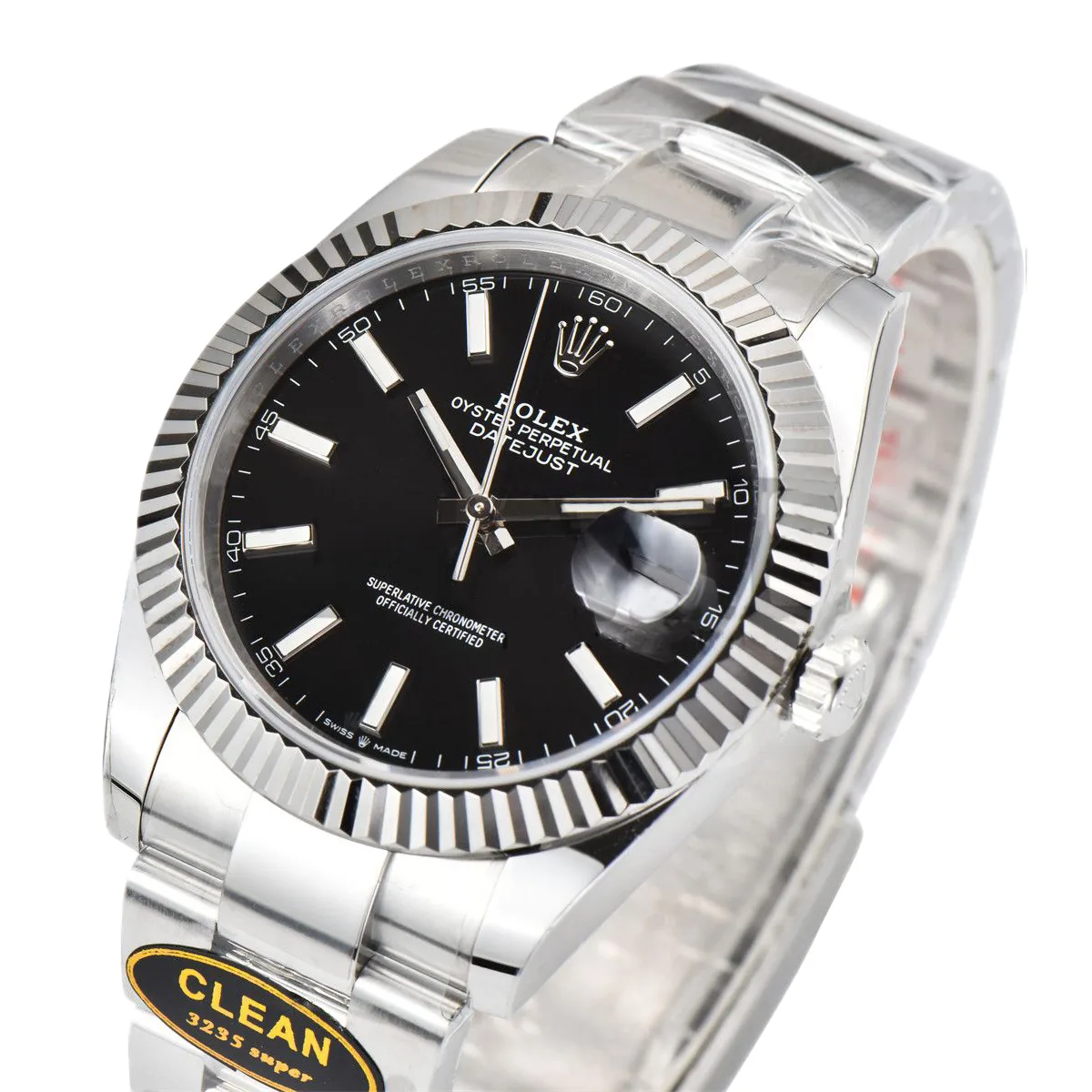 Datejust 41 126334 Clean Factory glänzend schwarzes Zifferblatt Strichindizes am Oyster-Armband – Bild 3