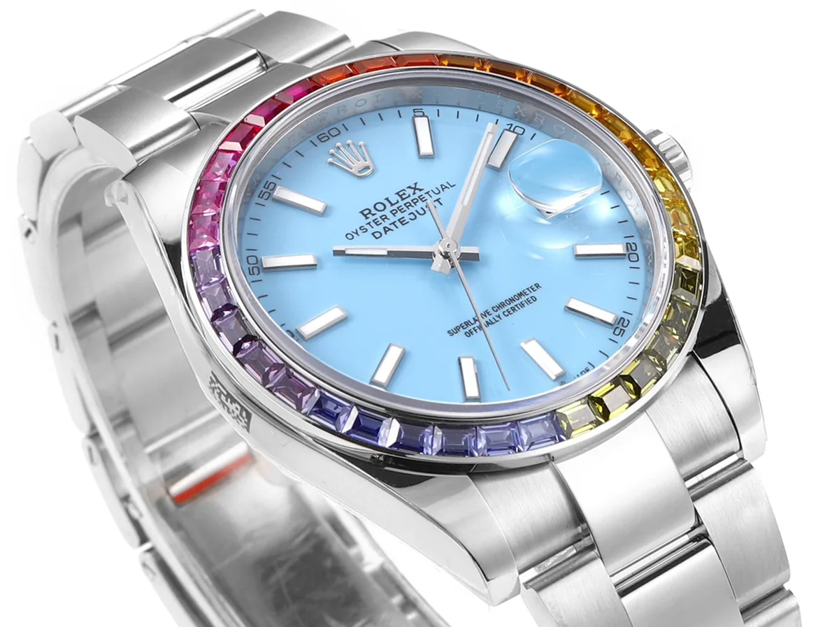Datejust 41 esfera azul Tiffany índices de bastón con bisel de diamantes arcoíris en acero con brazalete Oyster - Imagen 3