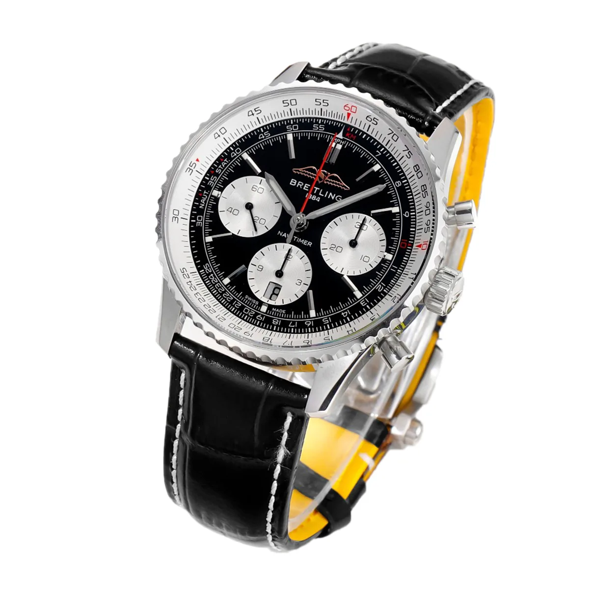 Navitimer B01 Chronograph 43 cadran noir en acier sur bracelet en cuir Réf. AB0138211B1P1 – Image 2