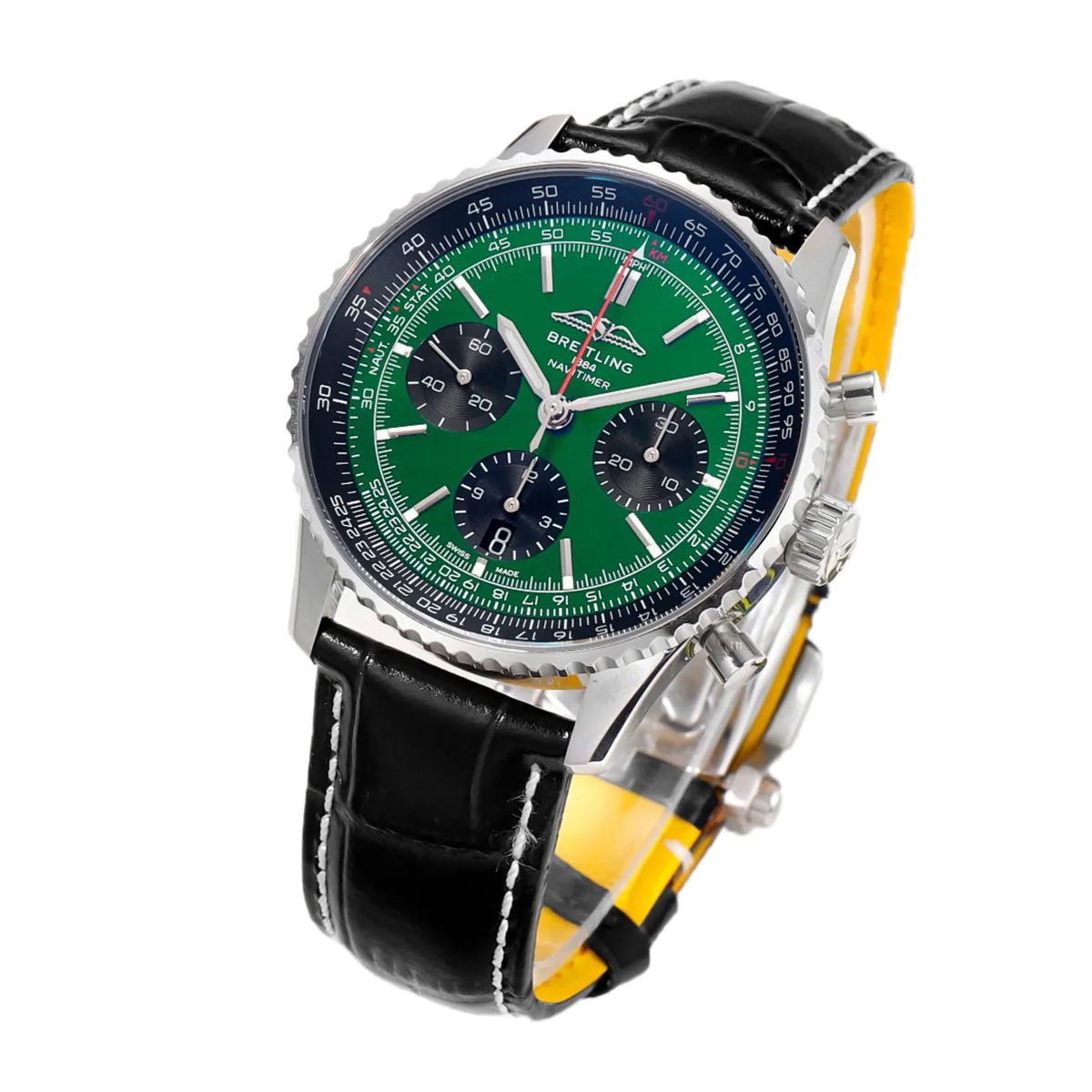 Navitimer B01 Chronograph 43 quadrante verde scuro in acciaio su cinturino in pelle - immagine 2