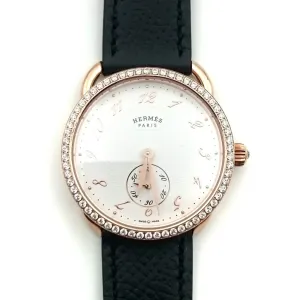 Arceau Petite Rose Gold with Diamond Bezel on Black Epsom Leather Strap