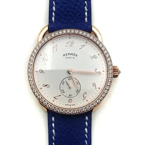 Arceau Petite Rose Gold with Diamond Bezel on Blue Epsom Leather Strap
