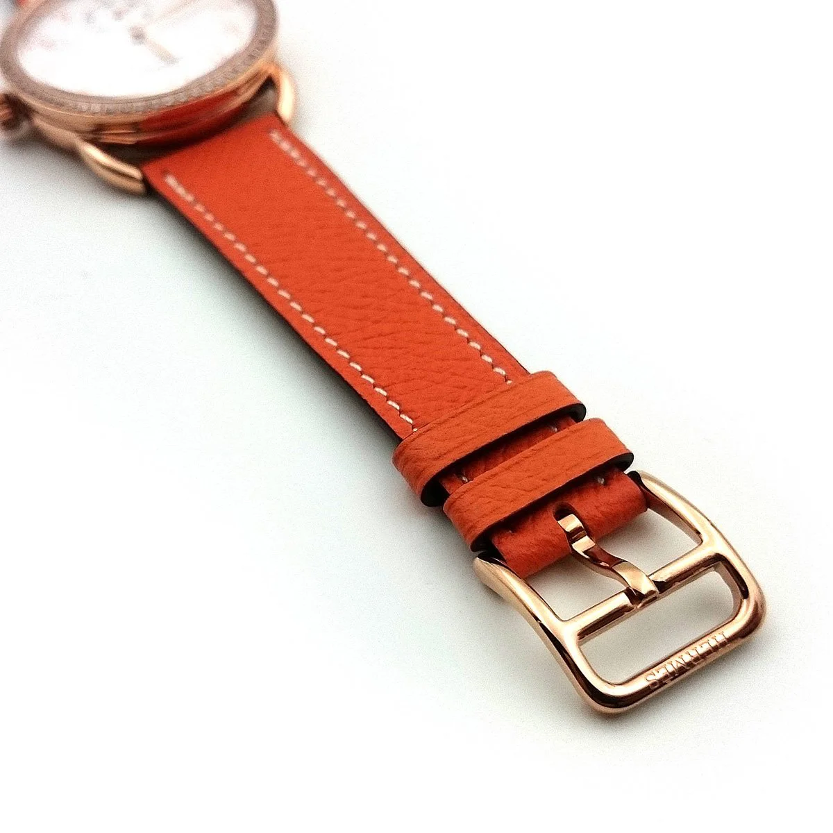 Arceau Petite Rose Gold with Diamond Bezel on Orange Epsom Leather Strap