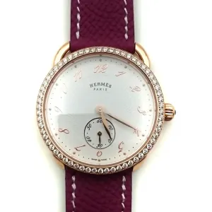 Arceau Petite Rose Gold with Diamond Bezel on Violet Epsom Leather Strap