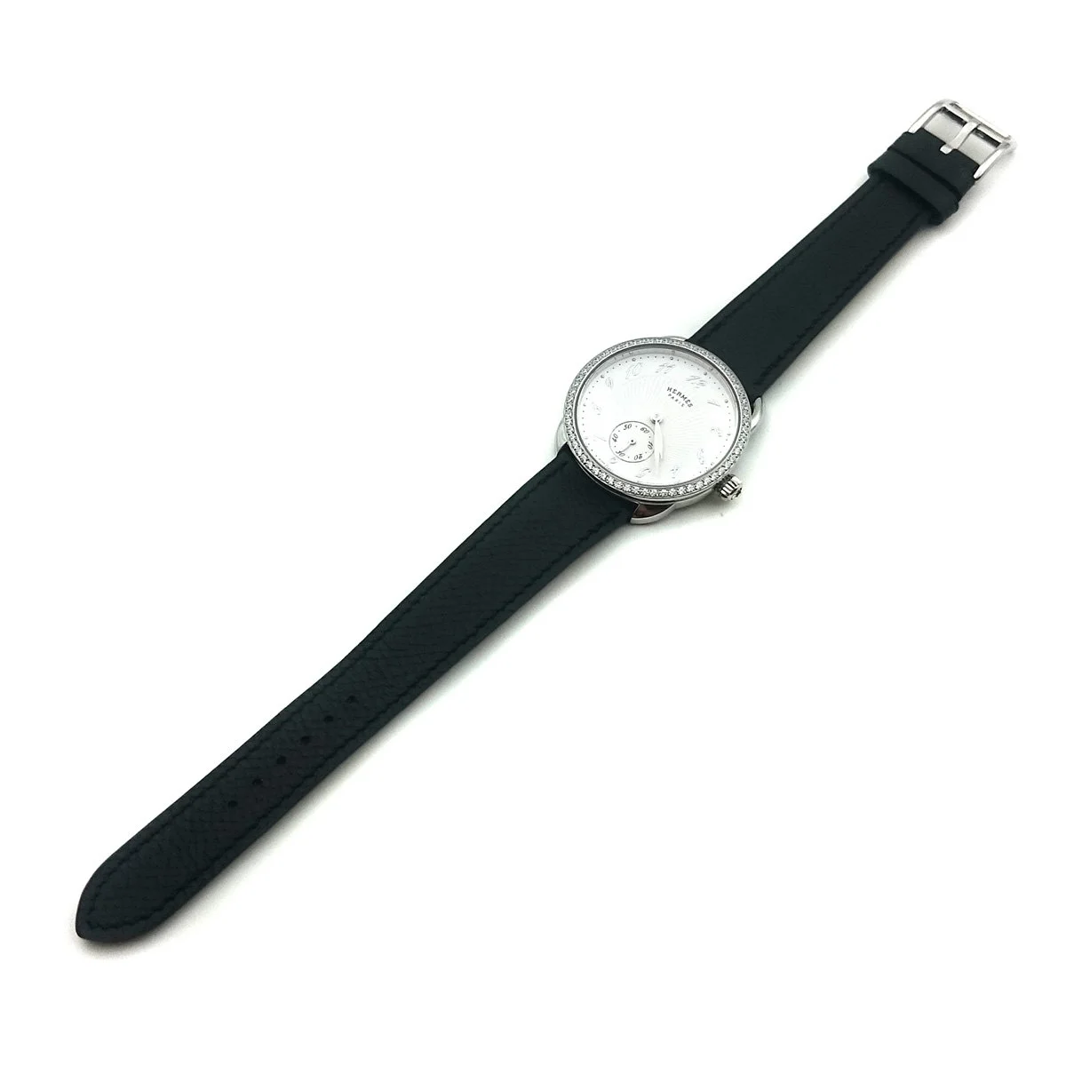 Arceau Petite Steel with Diamond Bezel on Black Epsom Leather Strap