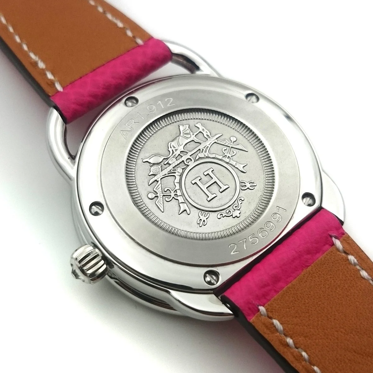 Arceau Petite Steel with Diamond Bezel on Pink Epsom Leather Strap