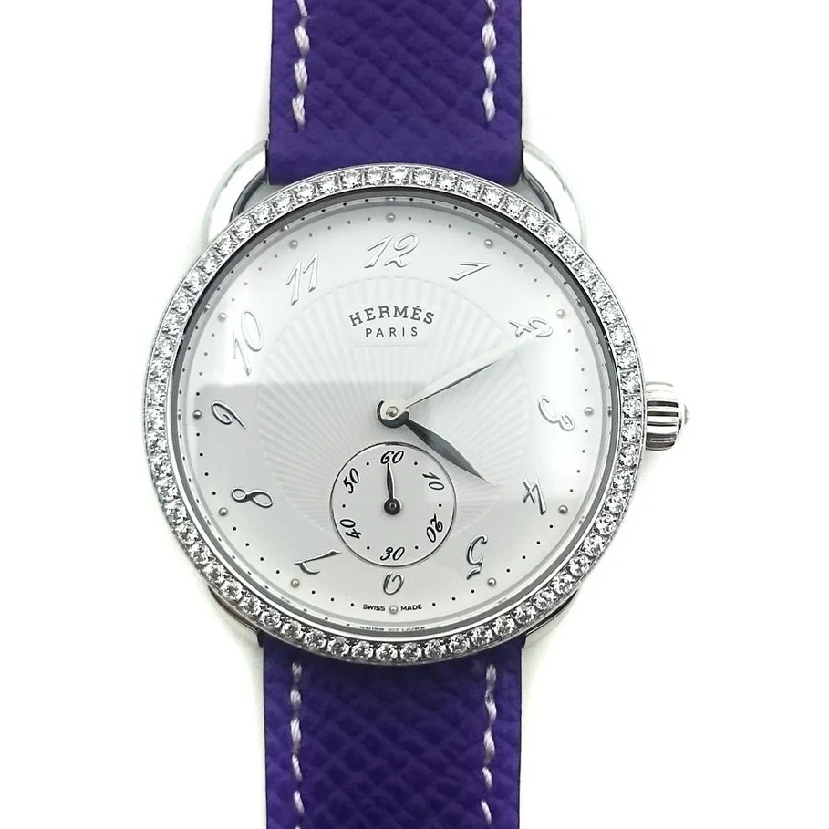 Arceau Petite Steel with Diamond Bezel on Purple Epsom Leather Strap