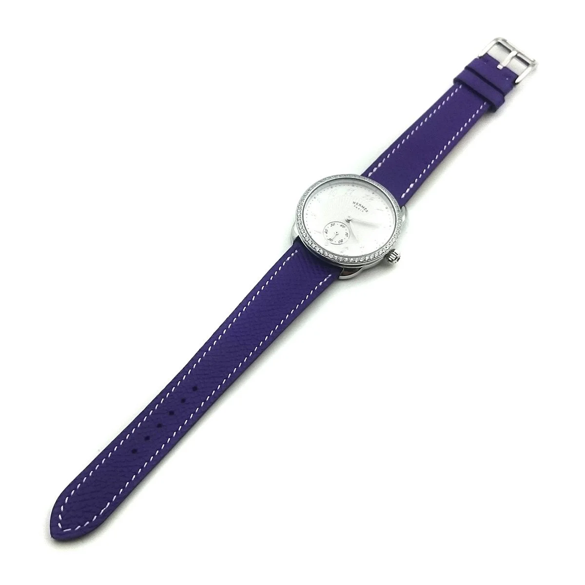 Arceau Petite Steel with Diamond Bezel on Purple Epsom Leather Strap