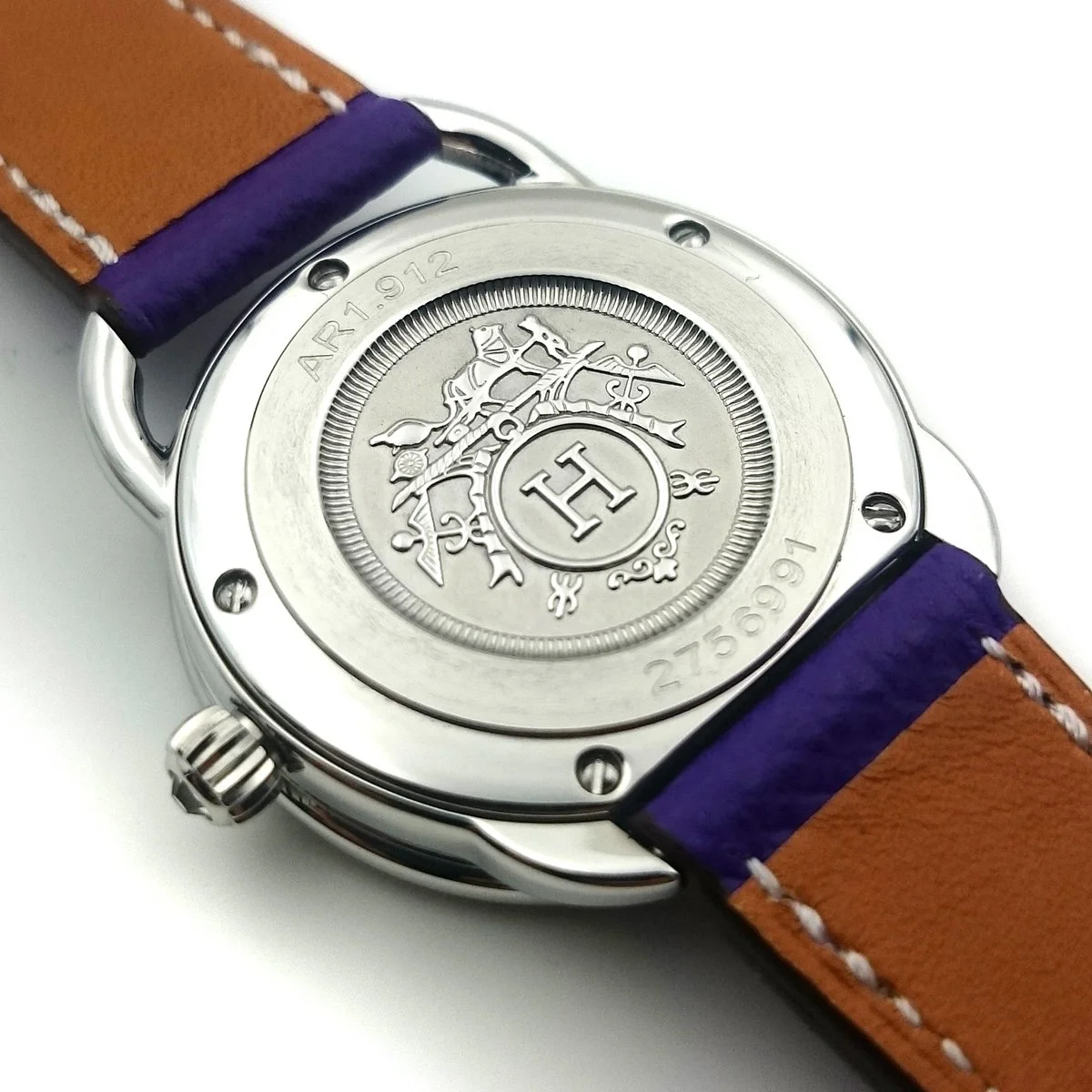 Arceau Petite Steel with Diamond Bezel on Purple Epsom Leather Strap