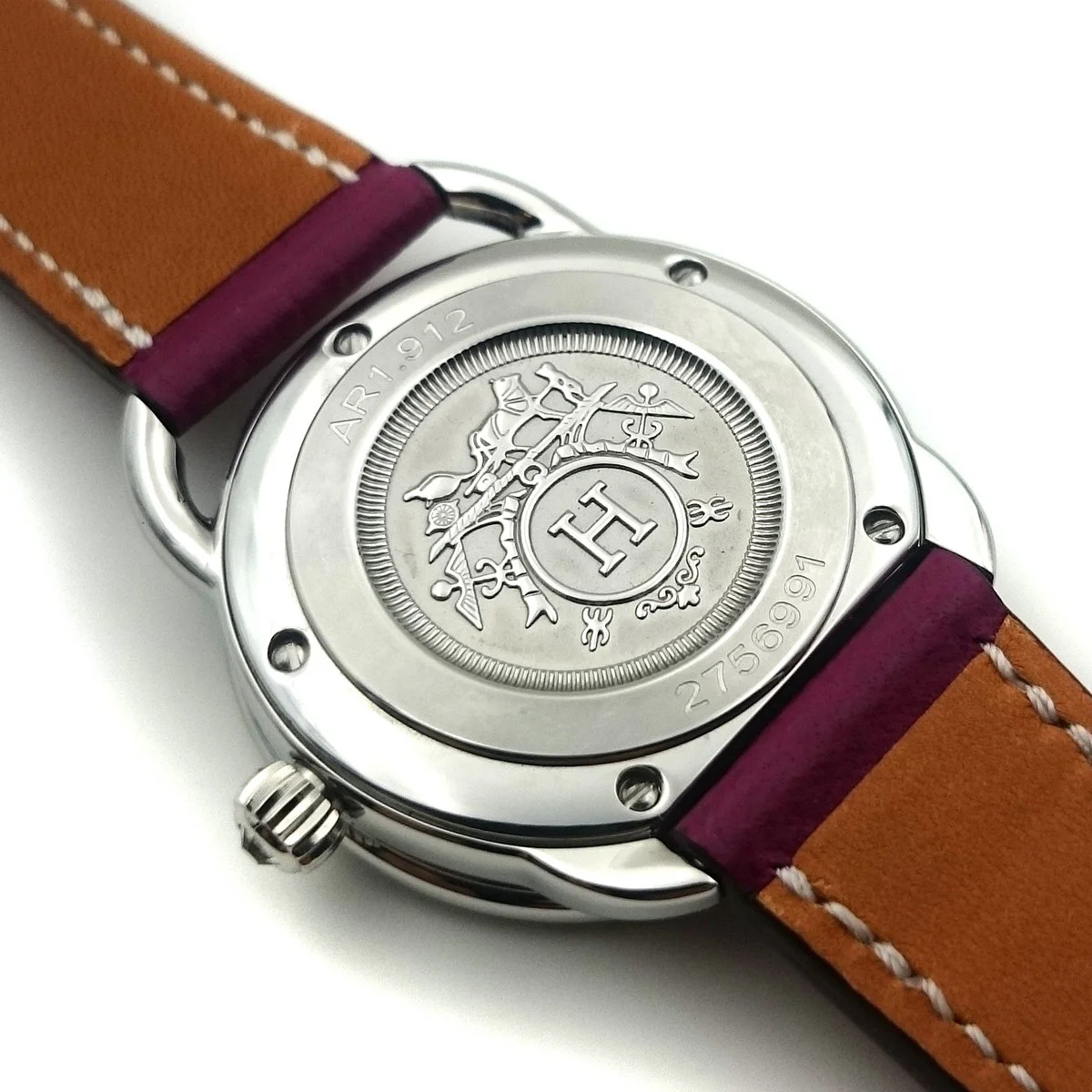 Arceau Petite Steel with Diamond Bezel on Violet Epsom Leather Strap