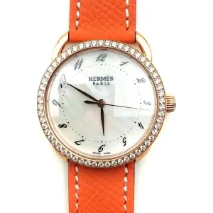 Arceau Rose Gold with Diamond Bezel on Orange Epsom Leather Strap
