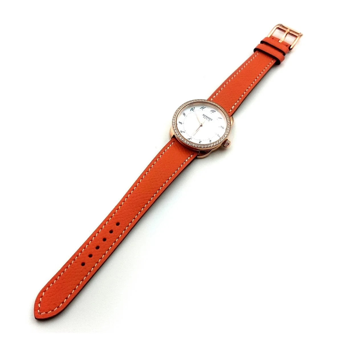 Arceau Rose Gold with Diamond Bezel on Orange Epsom Leather Strap