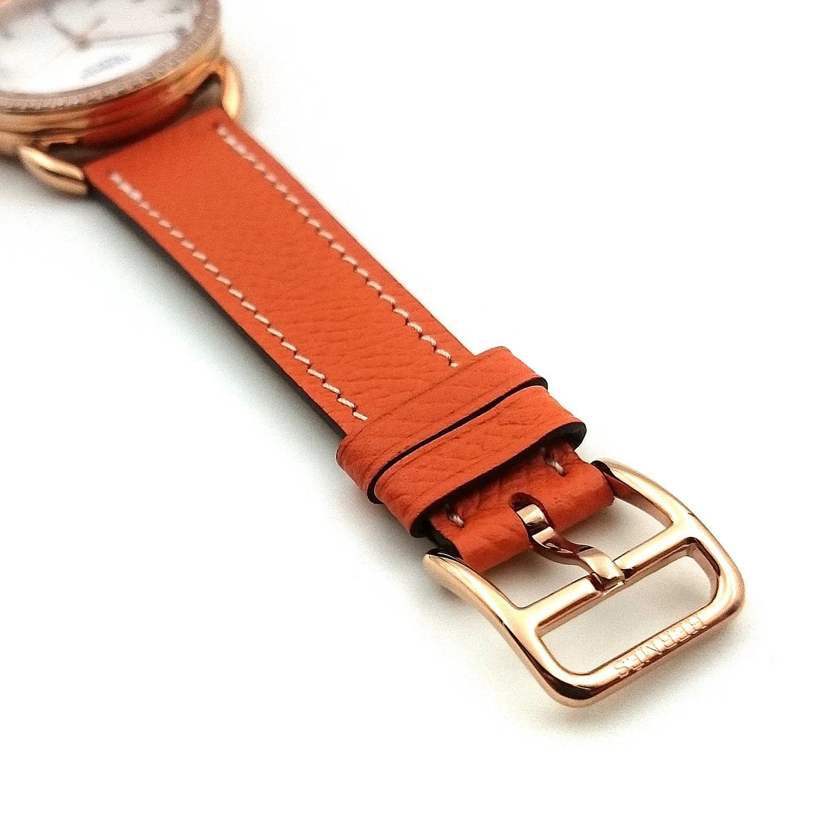 Arceau Rose Gold with Diamond Bezel on Orange Epsom Leather Strap