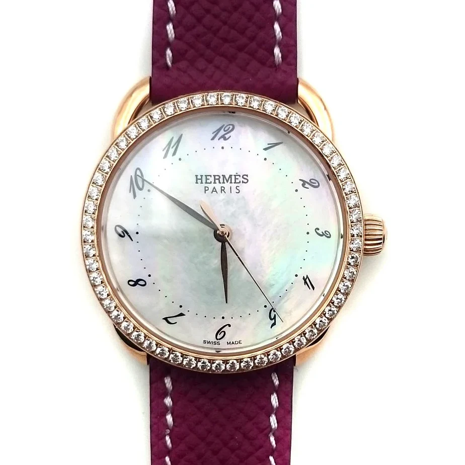 Arceau Rose Gold with Diamond Bezel on Violet Epsom Leather Strap