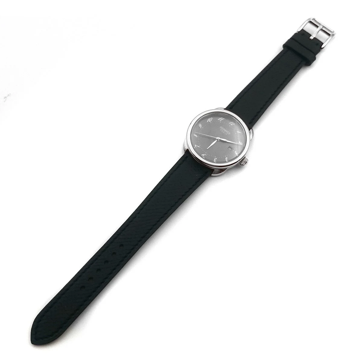 Arceau Steel Black Dial on Black Epsom Leather Strap