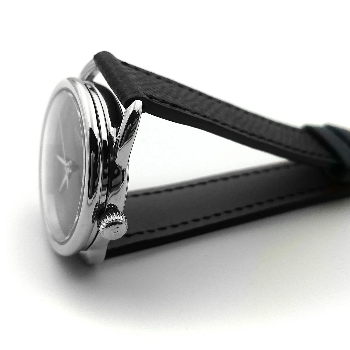 Arceau Steel Black Dial on Black Epsom Leather Strap