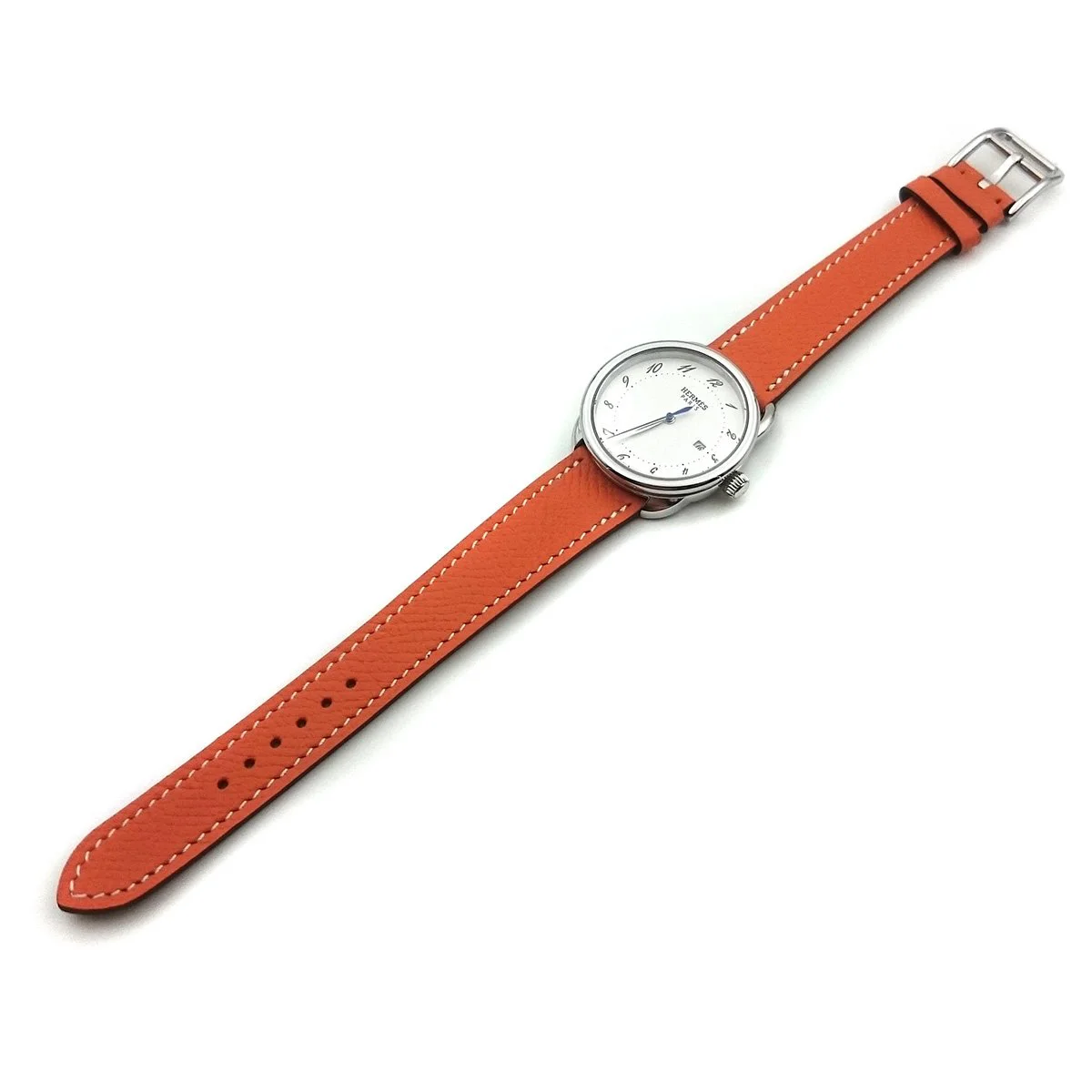 Arceau Steel on Orange Epsom Leather Strap