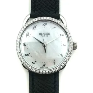 Arceau Steel with Diamond Bezel on Black Epsom Leather Strap