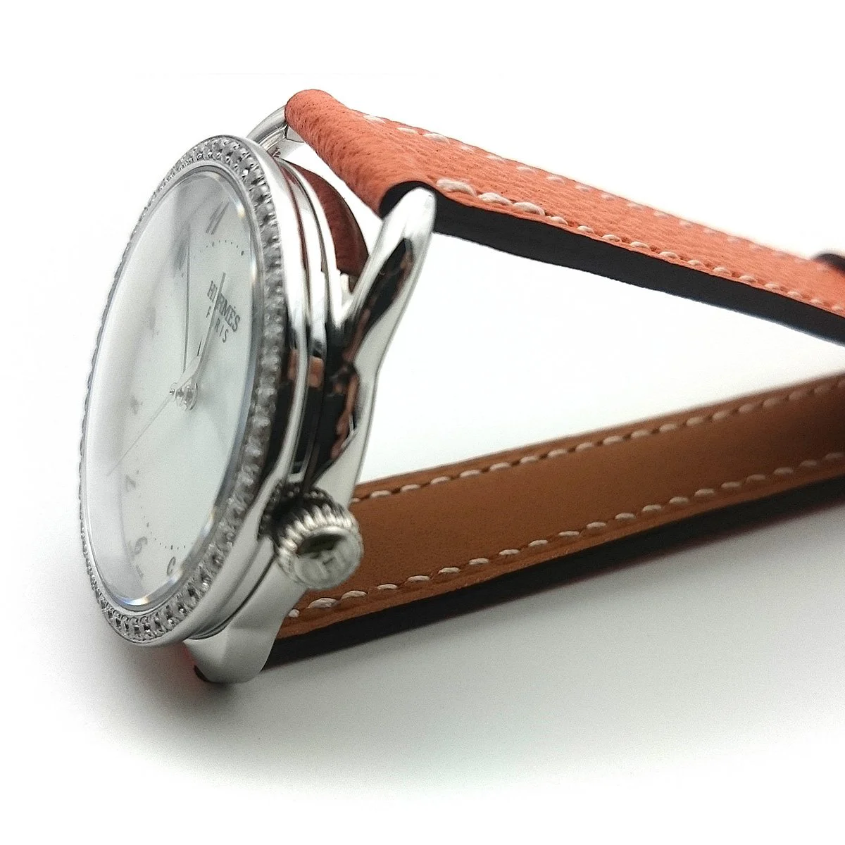 Arceau Steel with Diamond Bezel on Orange Epsom Leather Strap