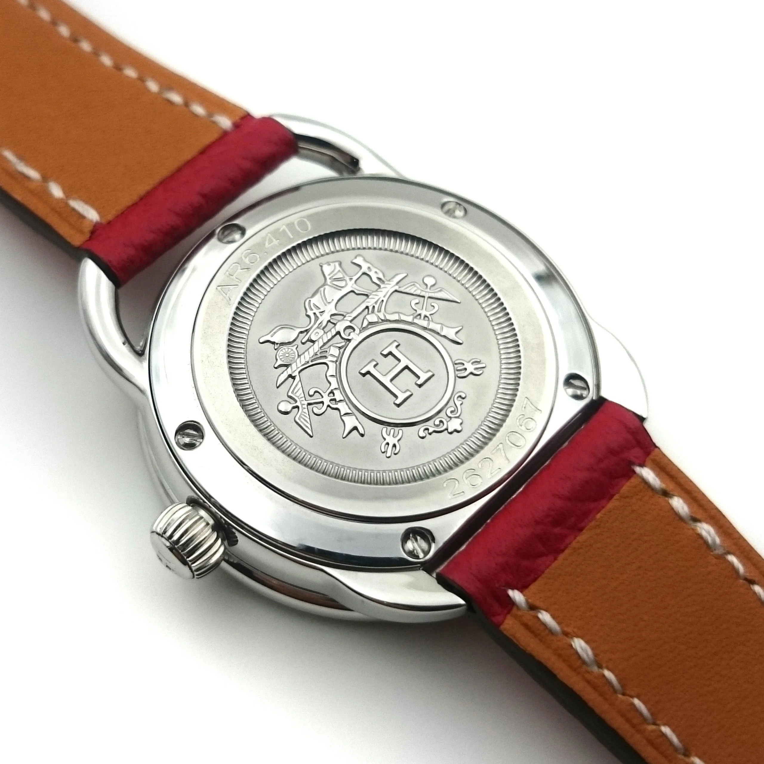 Arceau Steel with Diamond Bezel on Red Epsom Leather Strap