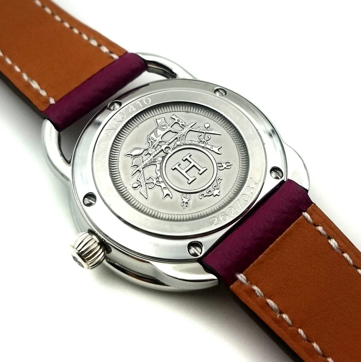 Arceau Steel with Diamond Bezel on Violet Epsom Leather Strap