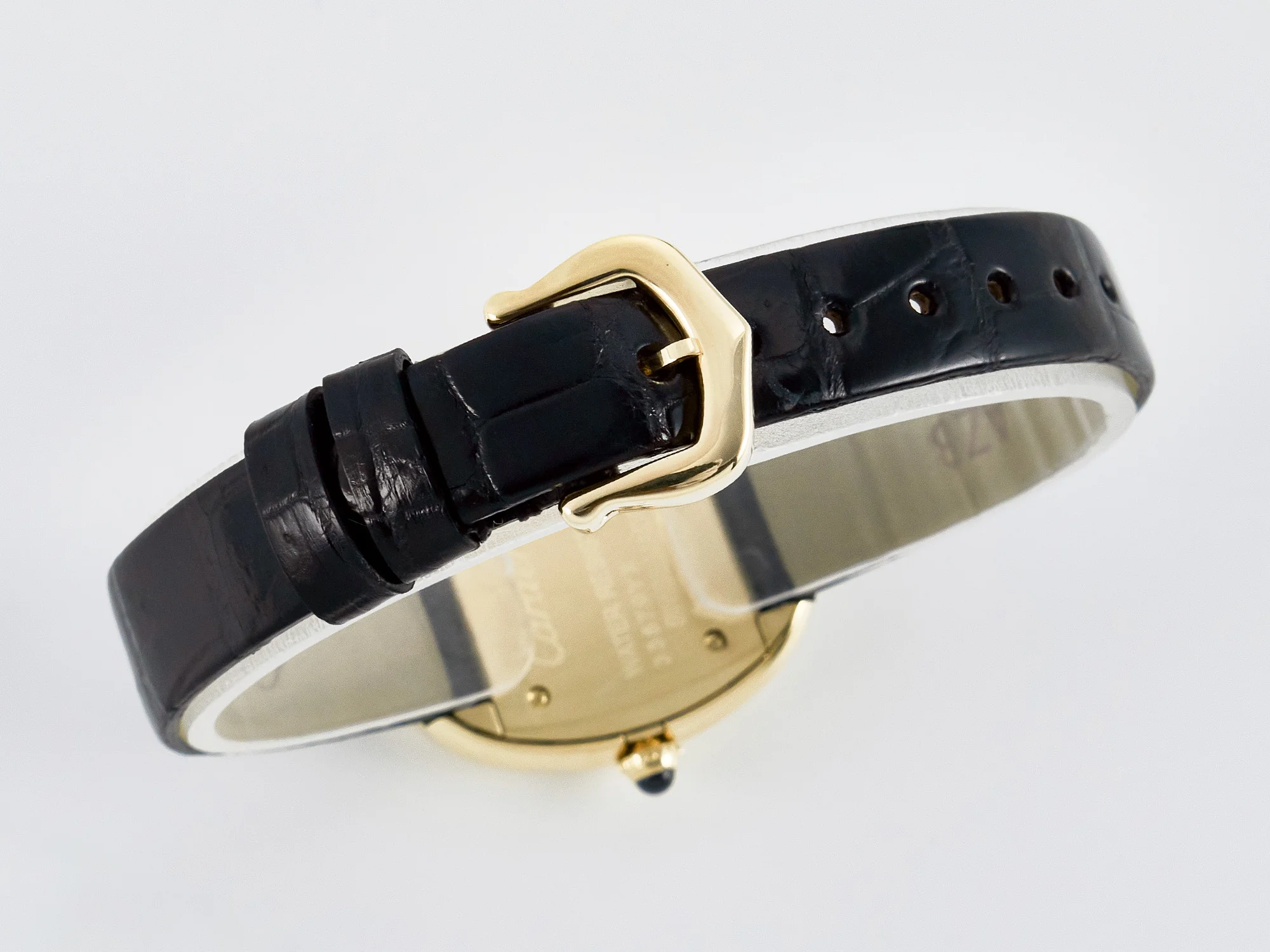 Baignoire De Cartier YG DRF 1:1 Best Edition Silver Dial on Black Leather Strap Swiss Quartz