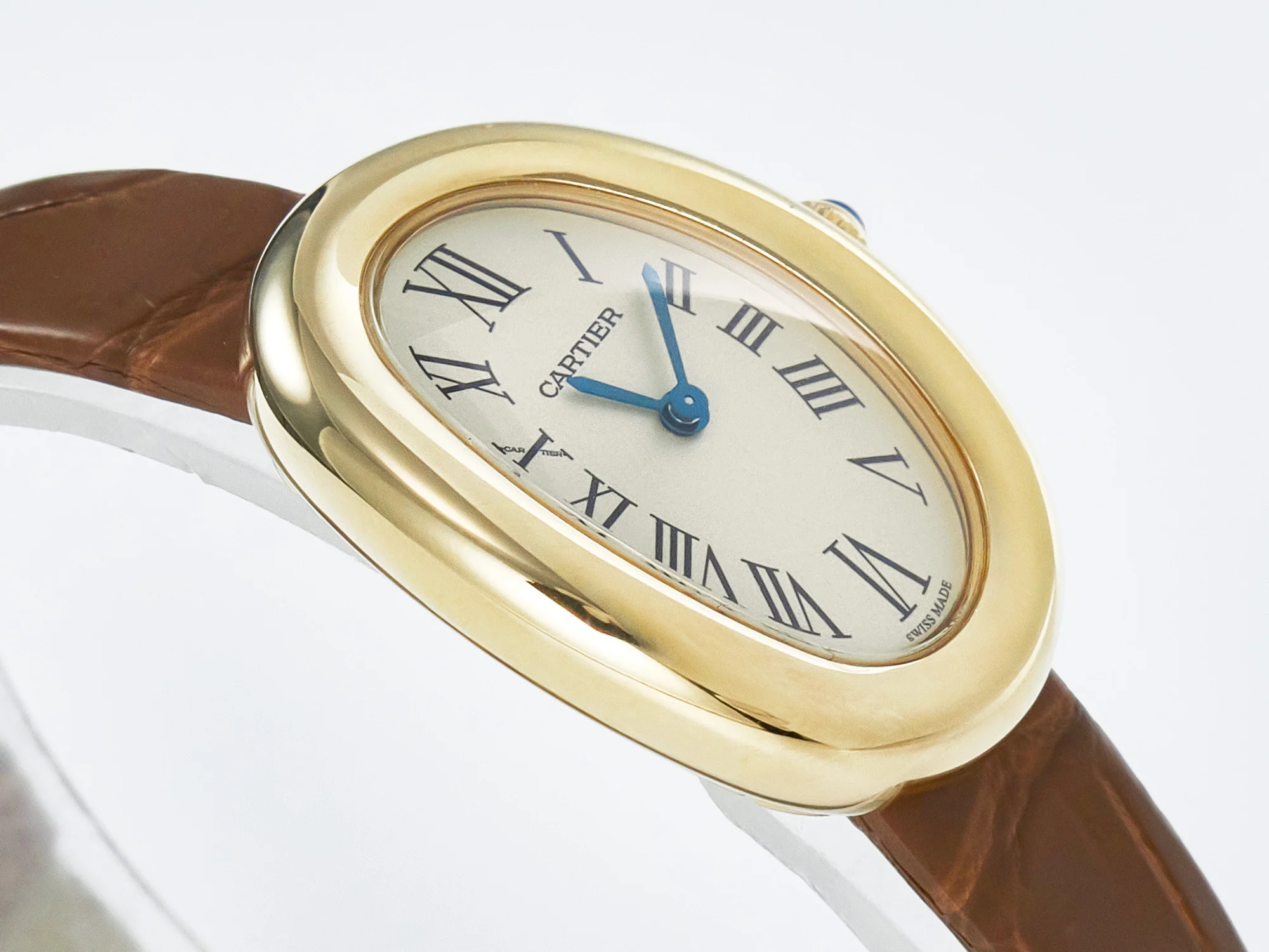 Baignoire De Cartier YG DRF 1:1 Best Edition Silver Dial on Brown Leather Strap Swiss Quartz