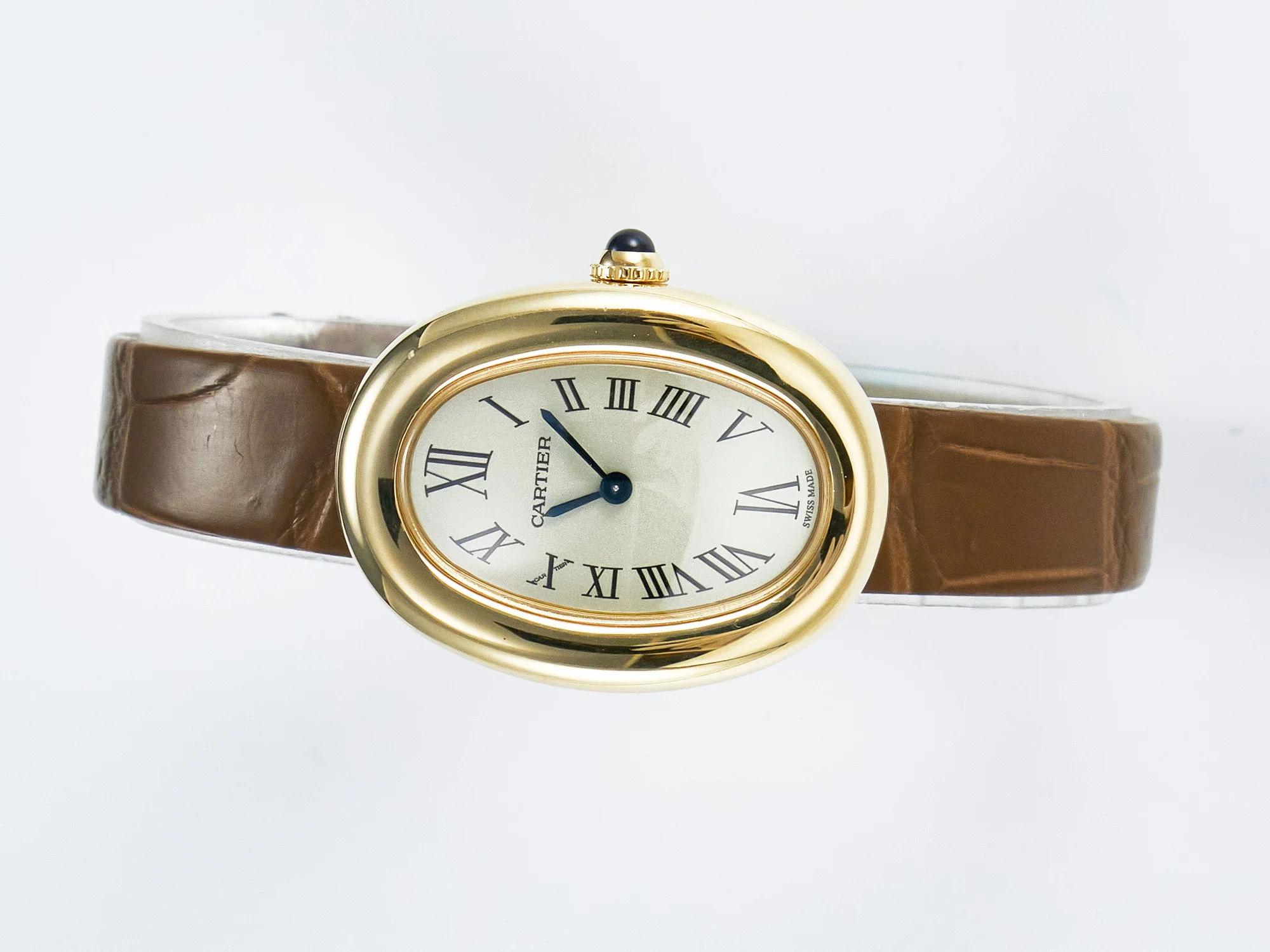 Baignoire De Cartier YG DRF 1:1 Best Edition Silver Dial on Brown Leather Strap Swiss Quartz