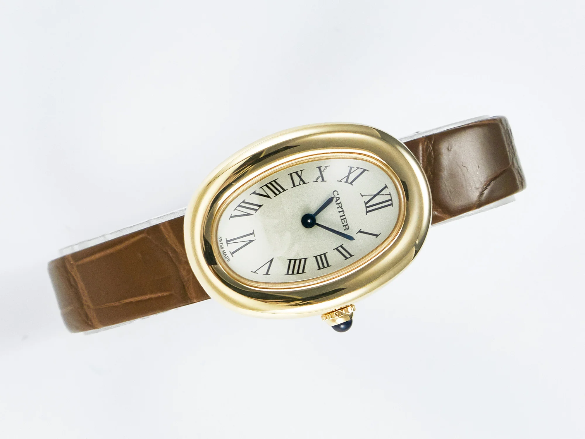 Baignoire De Cartier YG DRF 1:1 Best Edition Silver Dial on Brown Leather Strap Swiss Quartz