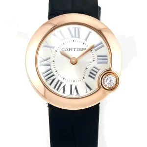Ballon Blanc De Cartier 30mm RG DRF 1:1 Best Edition Silvered Texture Dial on Black Leather Strap Ronda Quartz
