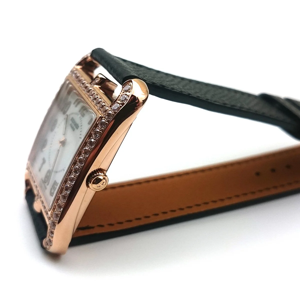 Cape Cod GM Quartz Rose Gold with Diamond Bezel on Black Epsom Leather Strap