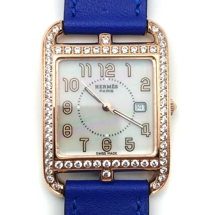 Cape Cod GM Quartz Rose Gold with Diamond Bezel on Blue Fjord Leather Strap